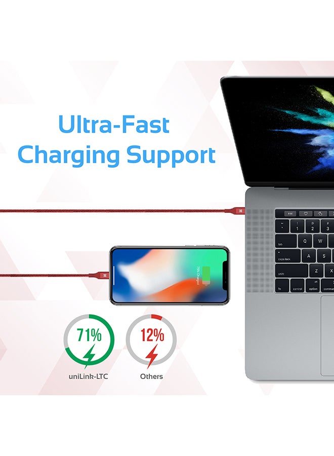 PROMATE - USB Type-C to Lightning Cable, Heavy Duty Nylon Braided 2.4A Type-C to Lightning Sync and Charging 2M Cable with Android OTG Support for MacBook Pro, iPhone X, 8, 8 Plus, Samsung Note 8, S8, S8+, UniLink-LTC2 Red - Image 1