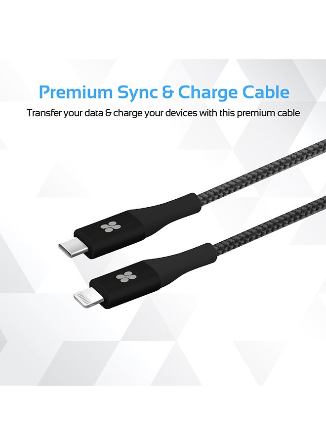 PROMATE - USB Type-C to Lightning Cable, Heavy Duty Nylon Braided 2.4A Type-C to Lightning Sync and Charging 1.2M Cable with Android OTG Support for MacBook Pro, iPhone X, 8, 8 Plus, Samsung Note 8, S8, S8+, UniLink-LTC black - Image 1