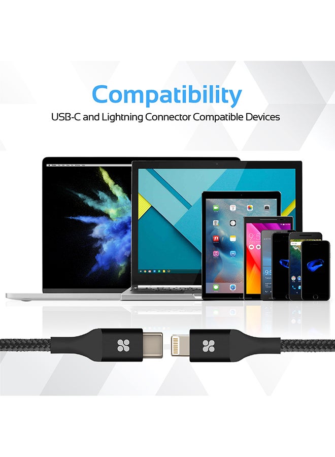 PROMATE - USB Type-C to Lightning Cable, Heavy Duty Nylon Braided 2.4A Type-C to Lightning Sync and Charging 1.2M Cable with Android OTG Support for MacBook Pro, iPhone X, 8, 8 Plus, Samsung Note 8, S8, S8+, UniLink-LTC black - Image 1