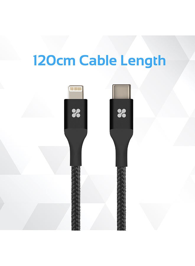 PROMATE - USB Type-C to Lightning Cable, Heavy Duty Nylon Braided 2.4A Type-C to Lightning Sync and Charging 1.2M Cable with Android OTG Support for MacBook Pro, iPhone X, 8, 8 Plus, Samsung Note 8, S8, S8+, UniLink-LTC black - Image 1