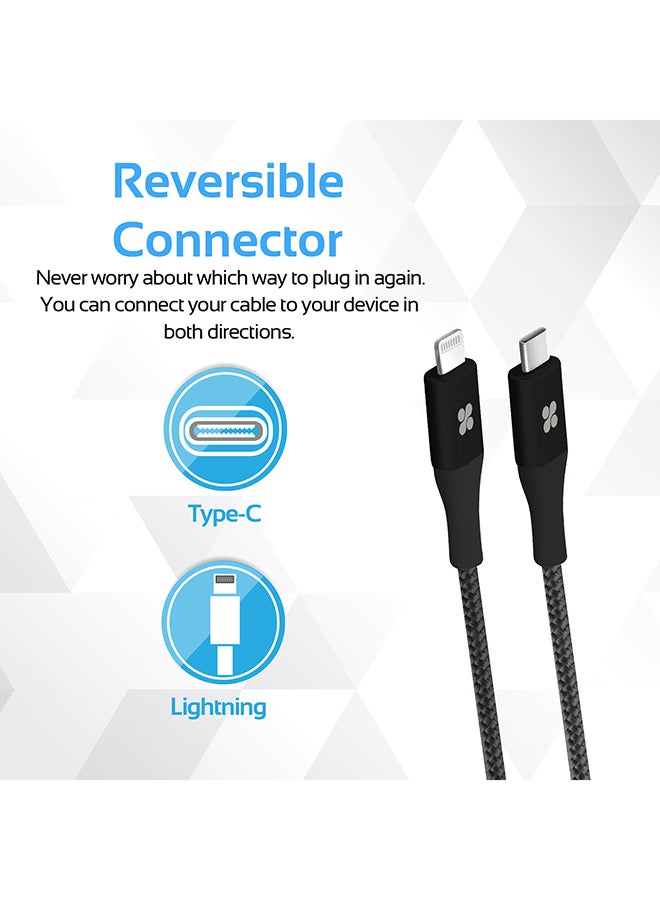PROMATE - USB Type-C to Lightning Cable, Heavy Duty Nylon Braided 2.4A Type-C to Lightning Sync and Charging 1.2M Cable with Android OTG Support for MacBook Pro, iPhone X, 8, 8 Plus, Samsung Note 8, S8, S8+, UniLink-LTC black - Image 1