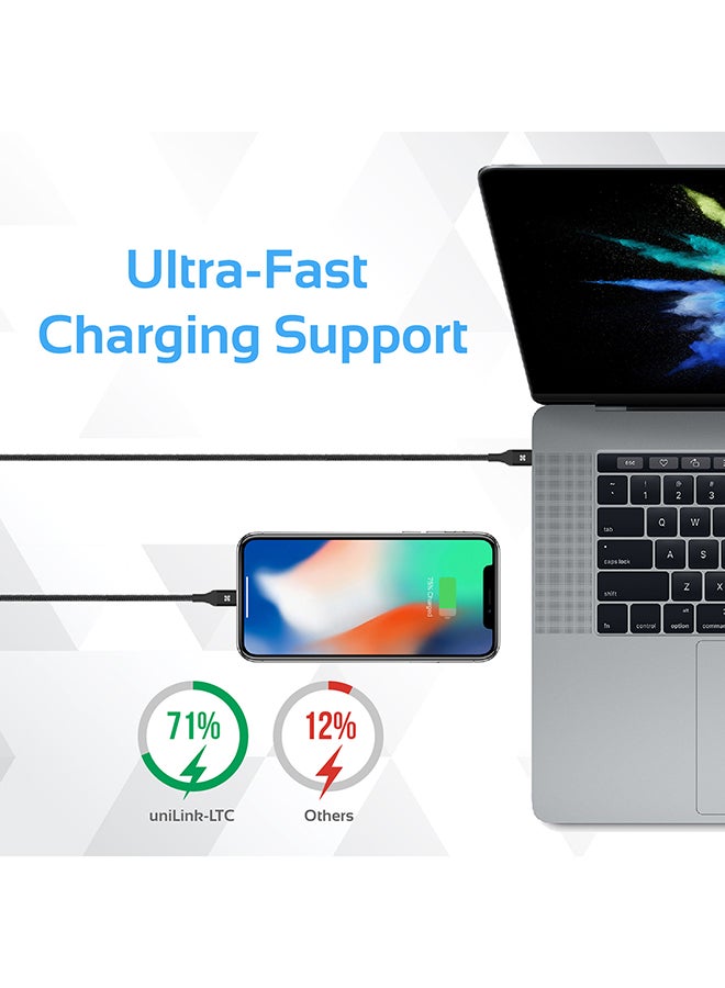 PROMATE - USB Type-C to Lightning Cable, Heavy Duty Nylon Braided 2.4A Type-C to Lightning Sync and Charging 1.2M Cable with Android OTG Support for MacBook Pro, iPhone X, 8, 8 Plus, Samsung Note 8, S8, S8+, UniLink-LTC black - Image 1