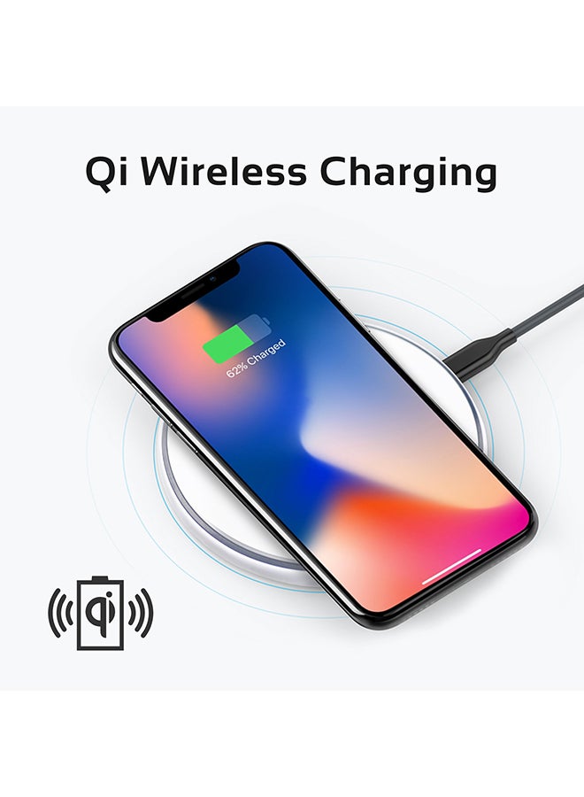 بروميت قاعدة شحن لاسلكي سريع فائقة النحافة متوافقة مع معيار Qi مزودة بإضاءة LED وسطح مضاد للخدوش وحماية من السخونة الزائدة لهواتف آيفون X و8 و8 بلس وجالاكسي نوت 8 وS8 طراز AuraPad-3 White  - Image 2