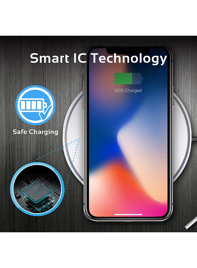 بروميت قاعدة شحن لاسلكي سريع فائقة النحافة متوافقة مع معيار Qi مزودة بإضاءة LED وسطح مضاد للخدوش وحماية من السخونة الزائدة لهواتف آيفون X و8 و8 بلس وجالاكسي نوت 8 وS8 طراز AuraPad-3 White  - Image 5
