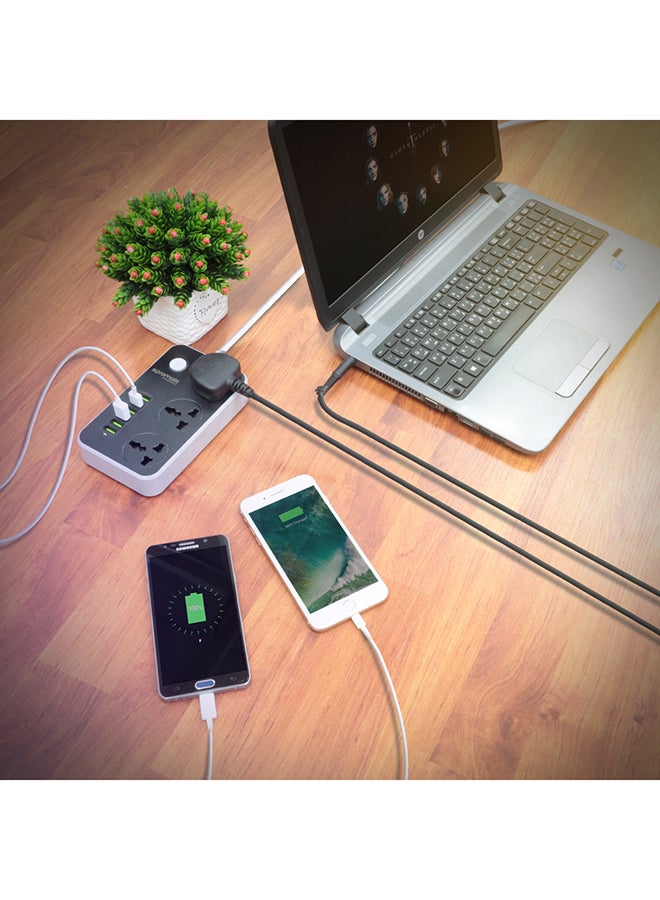 PROMATE - Power Extension, 2500W Universal 3-Outlet Surge Protector Power Strip with 6 USB Charging Port, Automatic Voltage Regulation and 2M Cord for all AC and USB Powered Devices Black - Image 1
