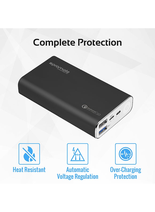 PROMATE - 10000.0 mAh Qualcomm Quick Charge 3.0 Power Bank Black - Image 1