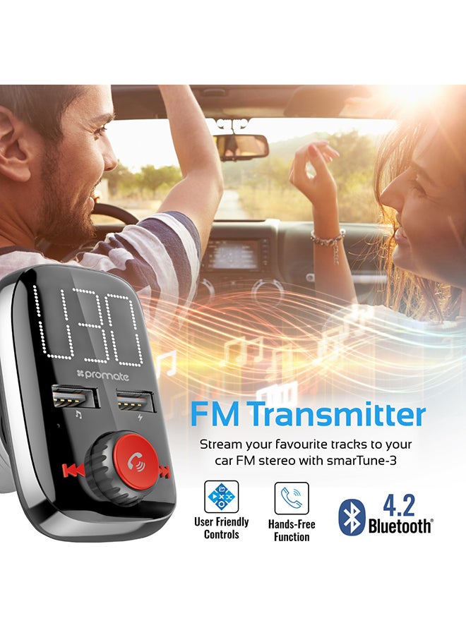PROMATE - Wireless In-Car FM Transmitter With Dual USB Charging Ports And Smart LED Display SMARTUNE-3 Black - Image 1