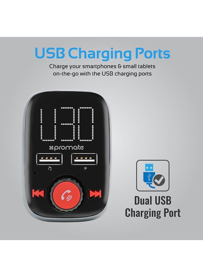 PROMATE - Wireless In-Car FM Transmitter With Dual USB Charging Ports And Smart LED Display SMARTUNE-3 Black - Image 1