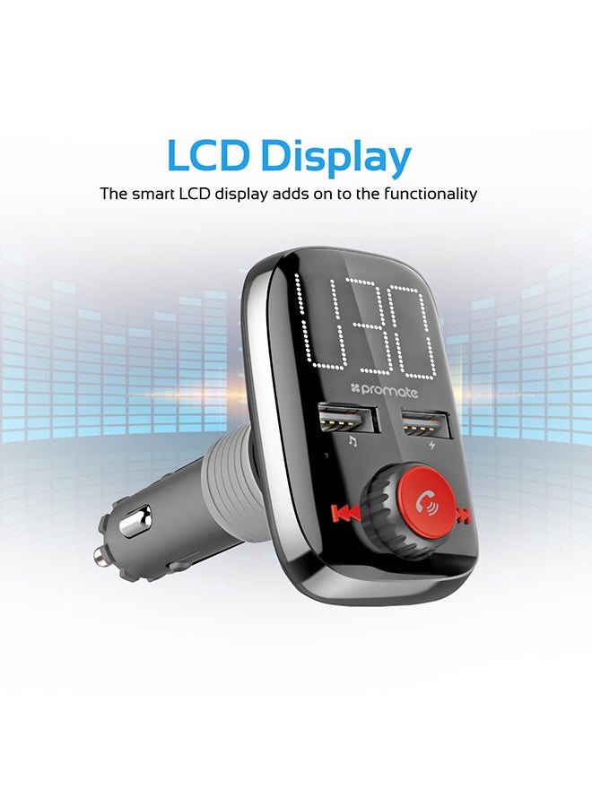 PROMATE - Wireless In-Car FM Transmitter With Dual USB Charging Ports And Smart LED Display SMARTUNE-3 Black - Image 1