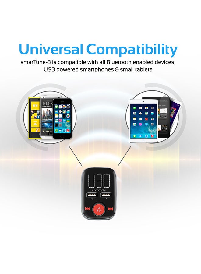 PROMATE - Wireless In-Car FM Transmitter With Dual USB Charging Ports And Smart LED Display SMARTUNE-3 Black - Image 1