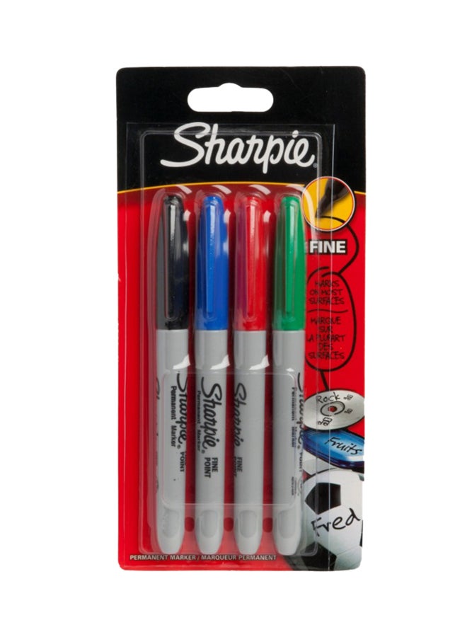 Pack Of 4 Permanent Marker Set Multicolour
