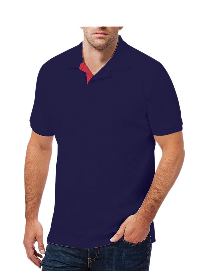 SANTHOME Cotton Polo T-shirt Navy Blue/Red