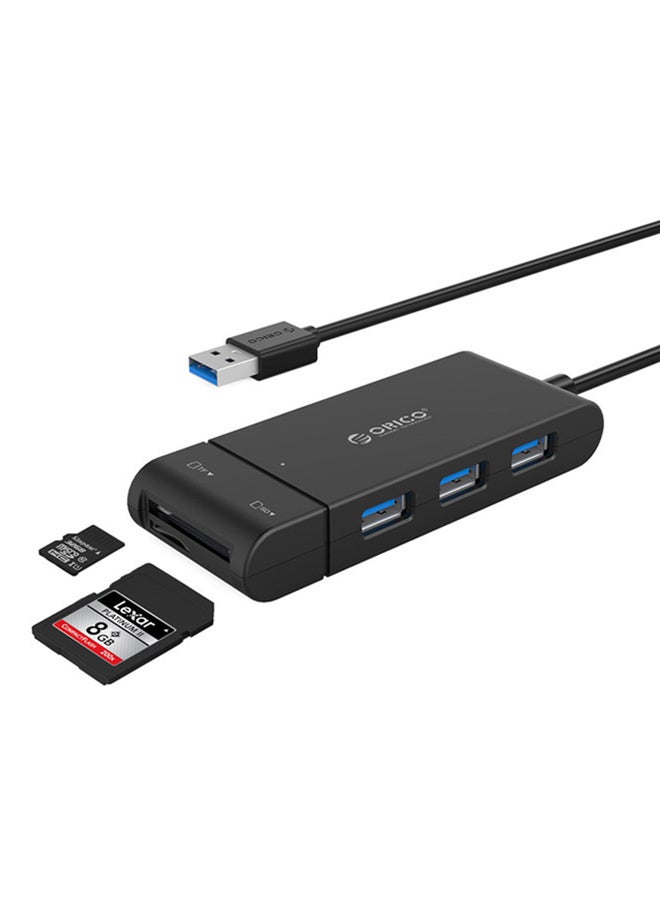 أوريكو موزع ذو 3 منافذ USB مع قارئ بطاقة إس دي / تي إف أسود  - Image 1