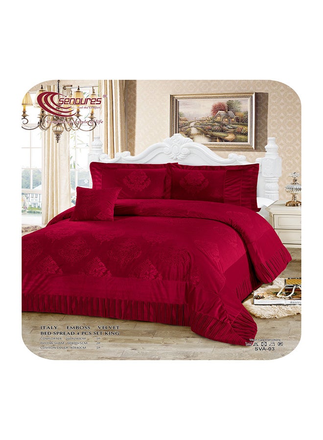 Senoures 4-Piece Italy Embossed Bed Spread Set Velvet Burgundy