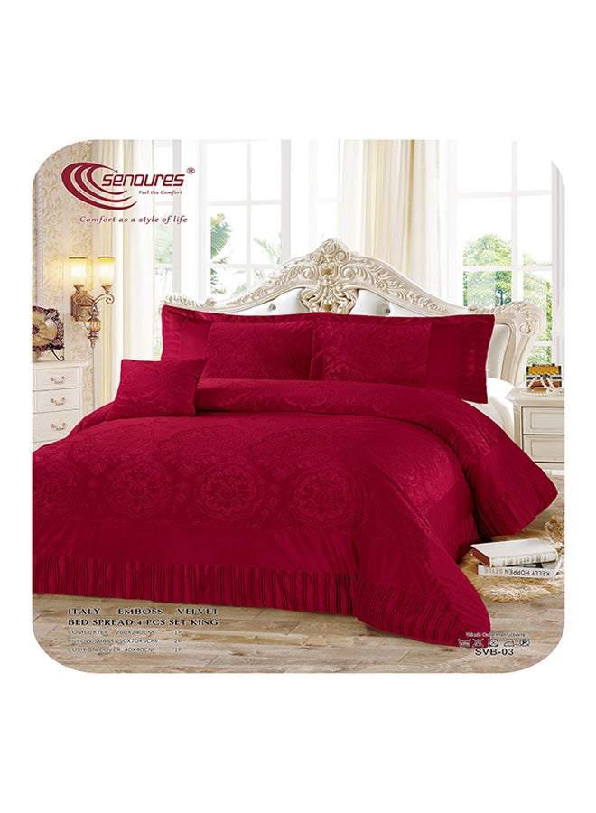 Senoures - 4-Piece Italy Embossed Velvet Bed Spread Set Burgundy King Velvet Burgundy - Image 1