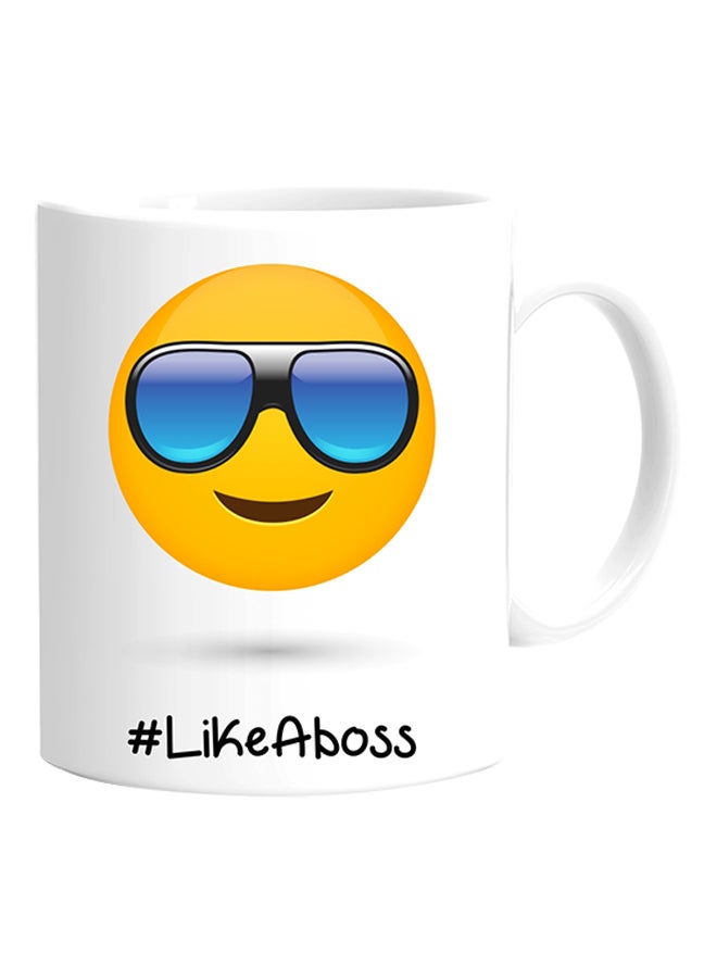 مج مطبوع عليه الرمز التعبيري "مثل رئيس عمل" أبيض