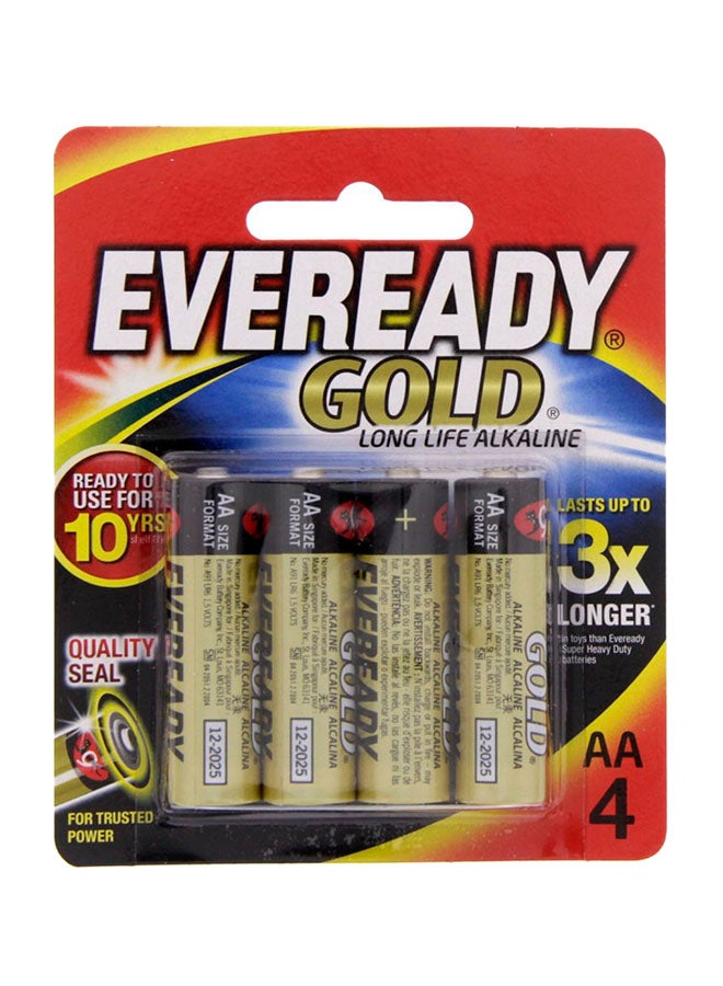 Pack Of 4 Gold AA Batteries 1.5V