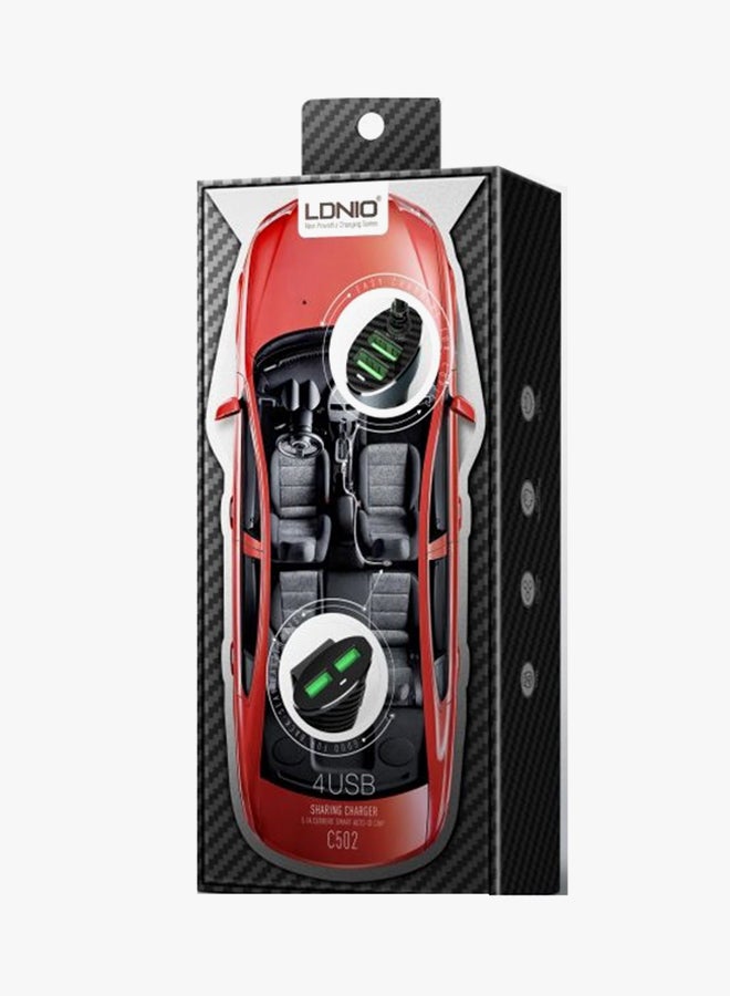 لدنيو شاحن سيارة متوافق مع جميع الأجهزة مع 4 منافذ USB وكابل تمديد أسود/فضي - Image 4