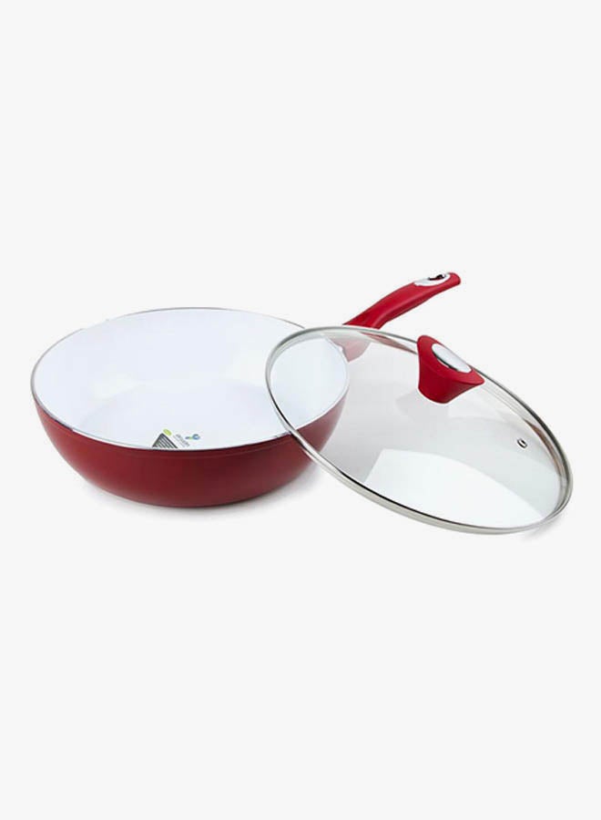 CERA - Forged Non Stick Deep Fry Pan With Lid Red/White 28cm - Image 1