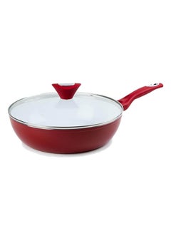 Forged Non Stick Deep Fry Pan With Lid Red/White 28cm