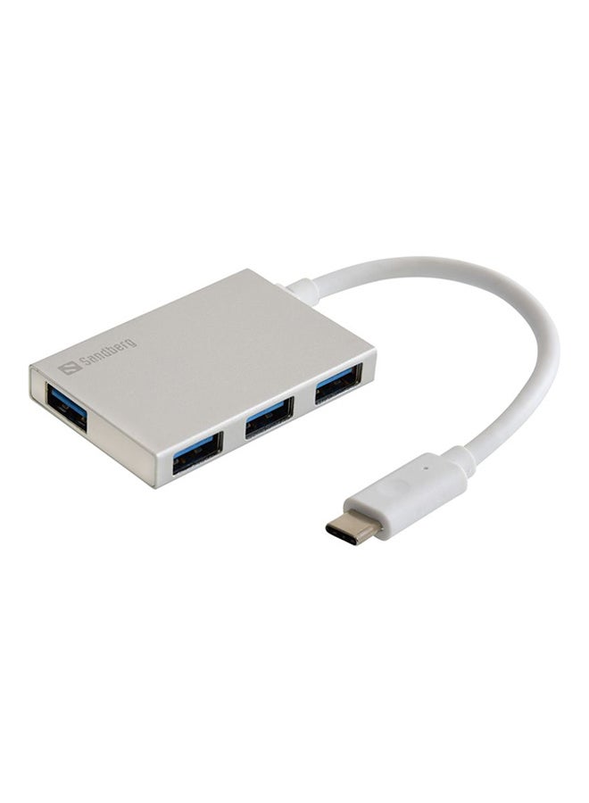 Sandberg USB-C To 4 x USB 3.0 Pocket Hub Silver  - Image 1