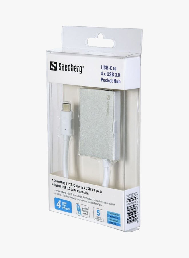 Sandberg USB-C To 4 x USB 3.0 Pocket Hub Silver  - Image 2