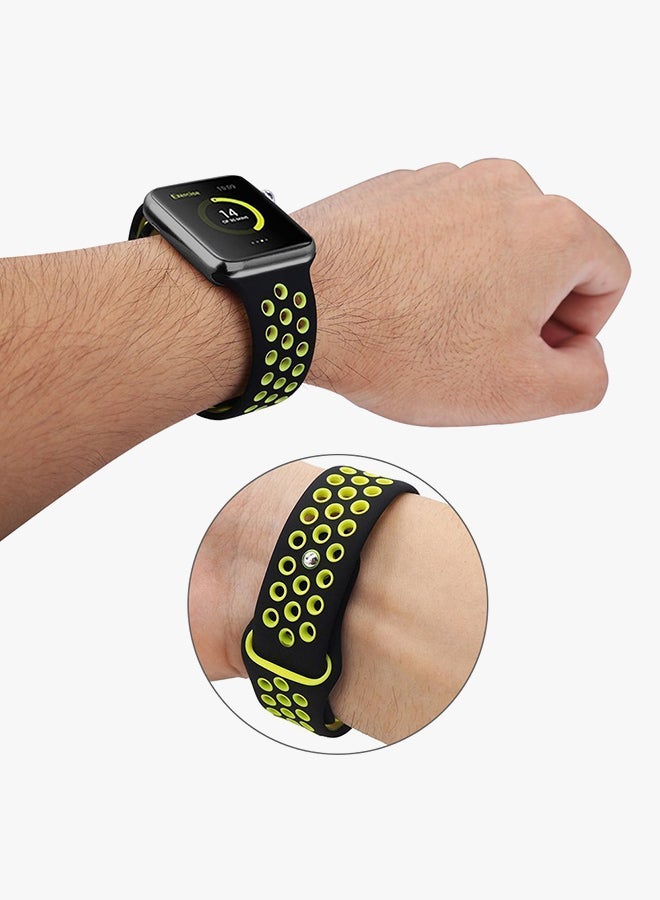 Generic - Soft Silicone Sport Strap For Apple Watch 42mm Black/Volt - Image 1