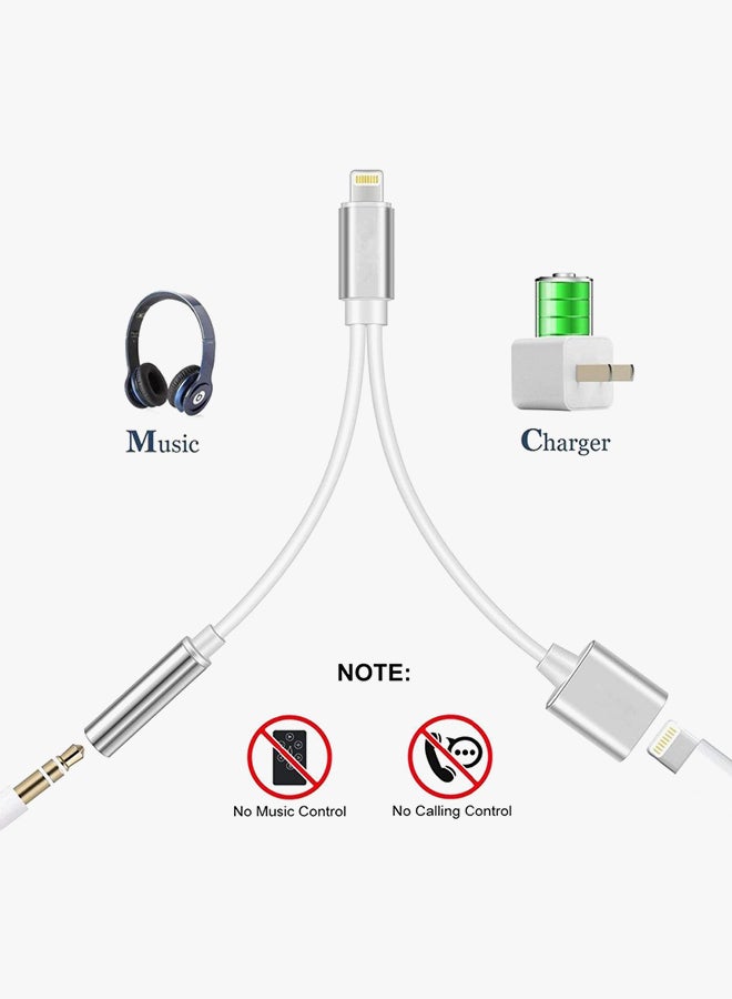 ماركة غير محددة - محول شاحن 2في 1 بمدخل USB متعدد الاستخدامات لهاتف أبل آيفون 7/8/X فضي - Image 1