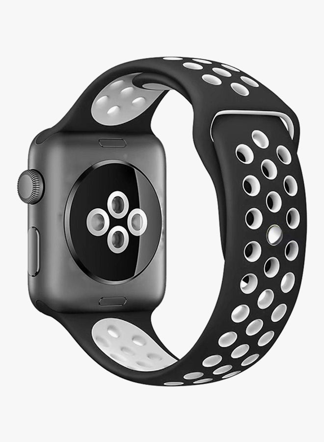Generic - Soft Silicone Sport Strap For Apple Watch 42mm Black/White - Image 1