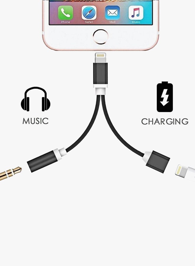 Generic - 2-In-1 USB Lightning Multi-Purpose Charging Adapter For Apple iPhone 7/8/X Black - Image 1
