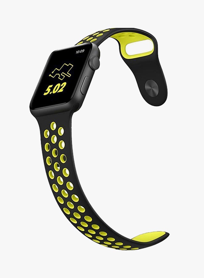 Generic - Soft Silicone Sport Strap For Apple Watch 42mm Black/Volt - Image 1
