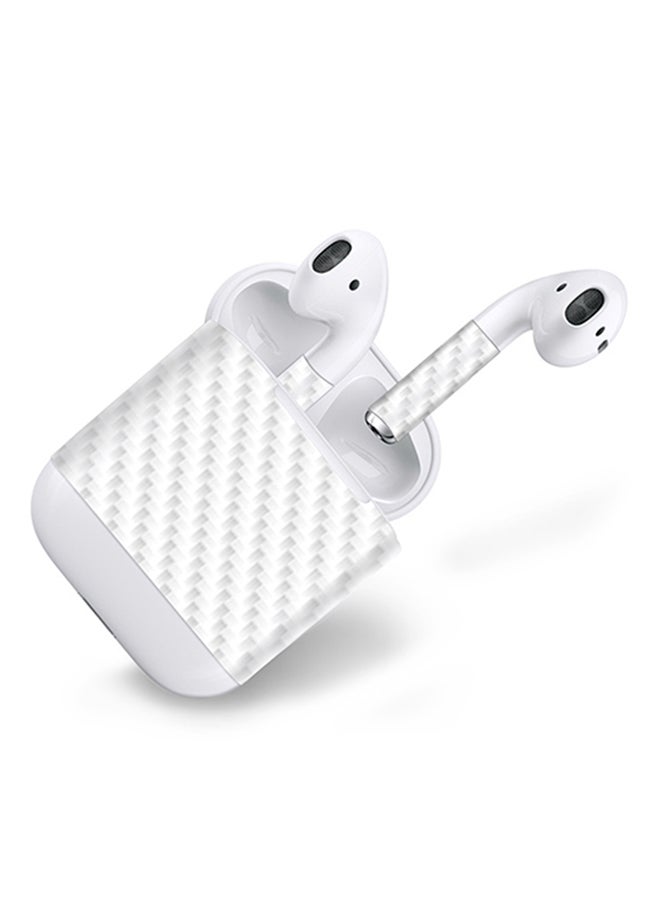 ستايلايزد مجموعتين غلاف لاصق ملفوف من الفينيل لجهاز ابل ايربودز من ألياف الكربون الأبيض - Image 3