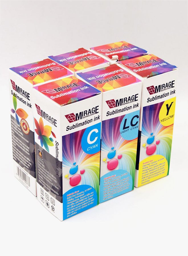 Set Of 6 Colours Dye Sublimation Ink Refill 100ml 100ml Multicolour