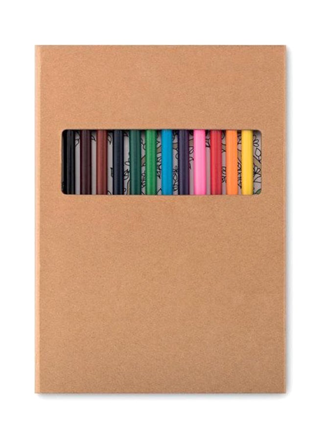 12-Piece Coloured Pencils And 50 Sheets Colouring Book Multicolour - Image 1