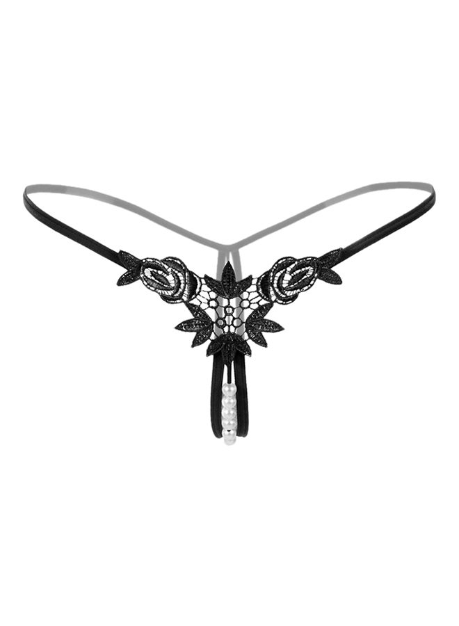 Beauty Rosy Embroidered Pearl Perspective Briefs Black  - Image 1