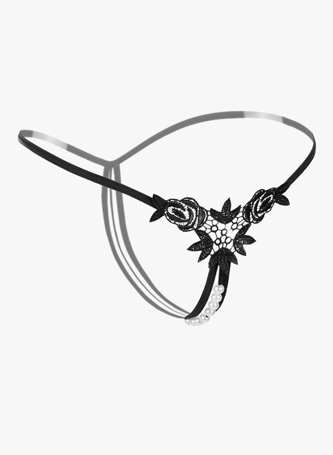 Beauty Rosy Embroidered Pearl Perspective Briefs Black  - Image 3