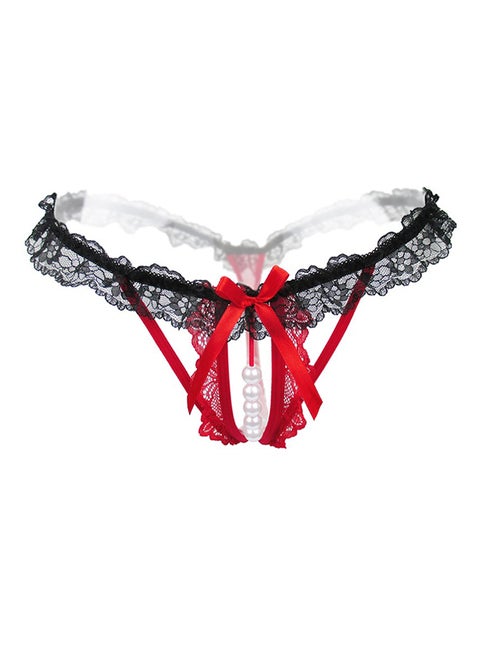 Hollow Lace Pearl Briefs Red/Black