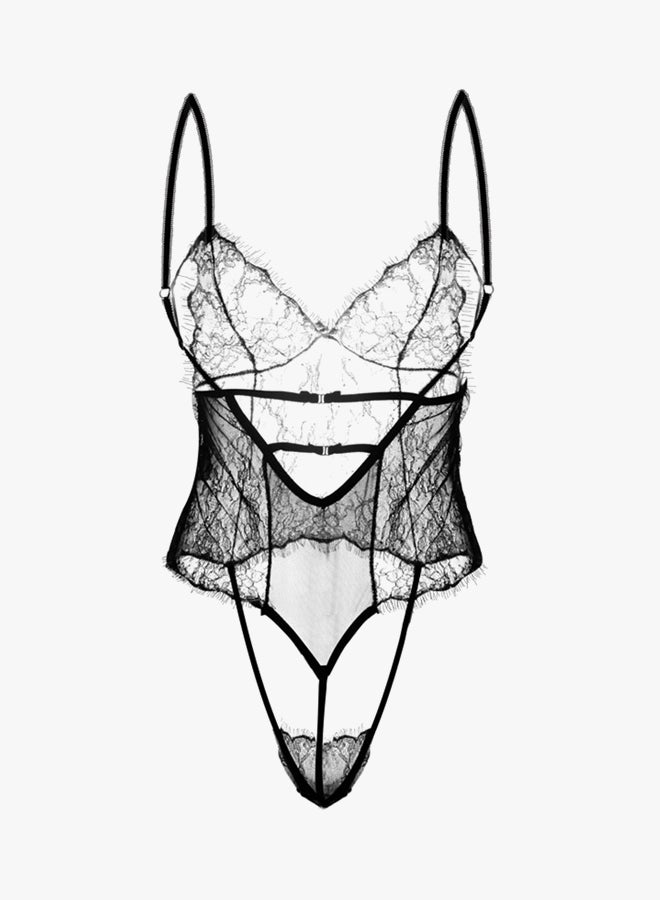 Beauty Rosy Lace Suspender Sleepwear Nightdress Black - Image 2