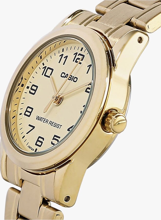 كاسيو ساعة يد بعقارب وسوار من الإستانلس ستيل طراز LTP-V001G-9B - قياس 31 مم - لون ذهبي للنساء - Image 3