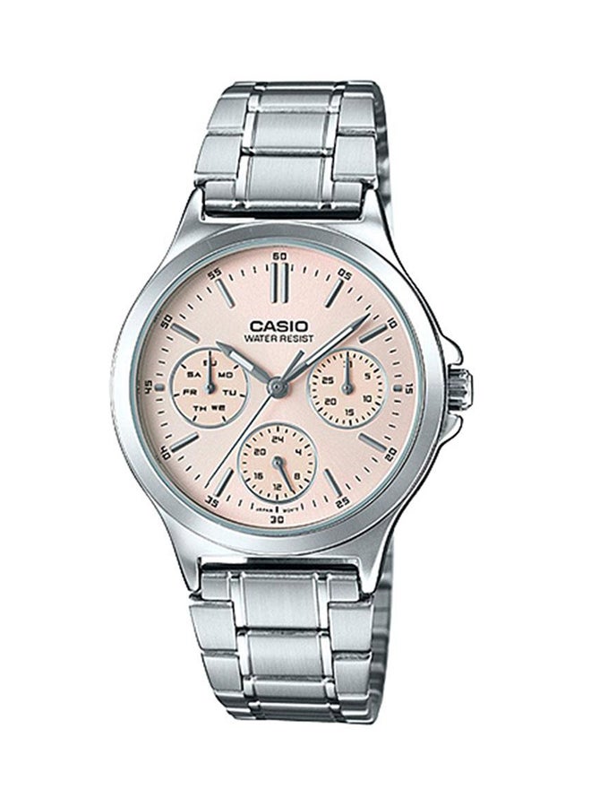 كاسيو ساعة يد بعقارب وسوار من الإستانلس ستيل طراز LTP-V300D-4A - قياس 34 مم - لون فضي للنساء - Image 1