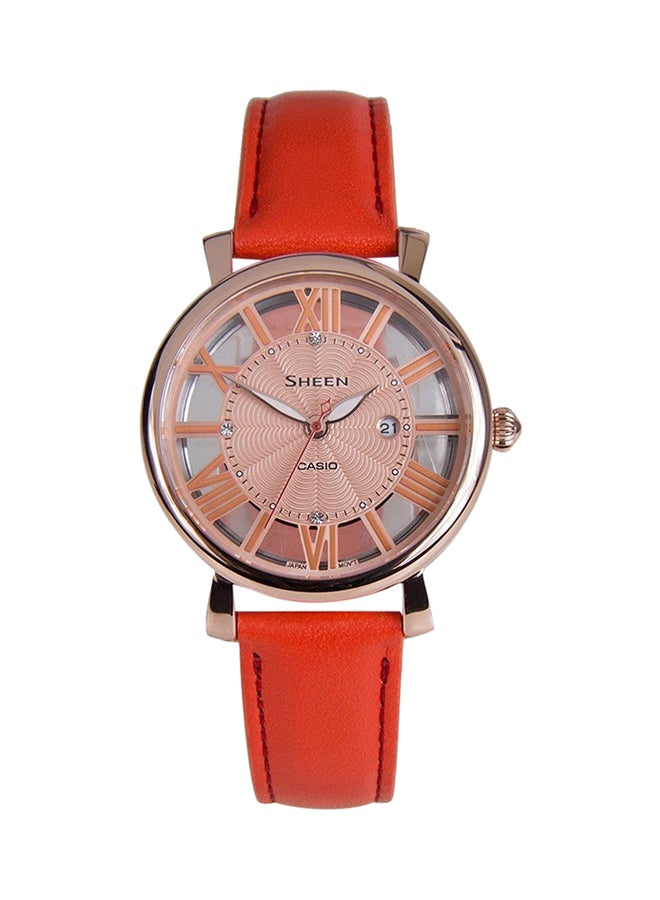 CASIO - SHEEN Leather Analog Watch 4047PGL-4AUDR - 34 mm - Orange - Image 1