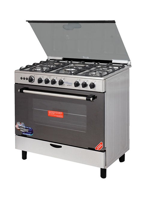 5 Burner Gas Cooker 90 x 60 Cm, Gas Oven With Thermostat, Rotisserie, Full Safety, Auto Ignition SGC 901 FS SS Silver