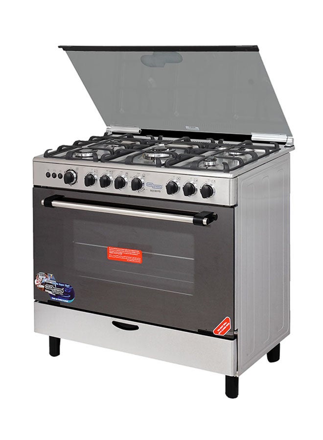 SUPER GENERAL 5 Burner Gas Cooker 90 x 60 Cm, Gas Oven With Thermostat, Rotisserie, Full Safety, Auto Ignition SGC 901 FS SS Silver  - Image 1