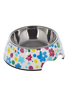 Nutra Pet Flower Pattern Applique Melamine Bowl With Stainless Steel Dish Blue Large 