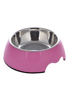 Nutra Pet Melamine Round Bowl With Stainless Steel Dish Mexican Pink Medium 