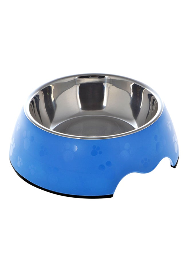 وعاء ميلامين دائري برسمة قدم حيوان مع طبق ستانلس ستيل أزرق Medium