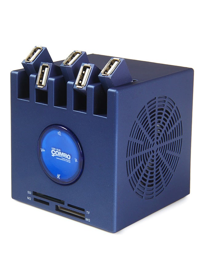5-Ports USB Hub Card Reader Speaker Blue