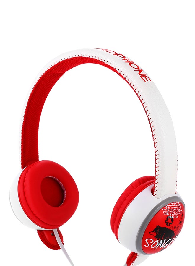 Generic Wired Detachable Noise-canceling Headphones Built-in With Mic Red/White 