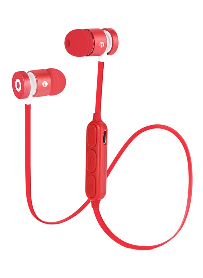 Magnetic Necklace Wireless Bluetooth Sport Metal Earphones Red 