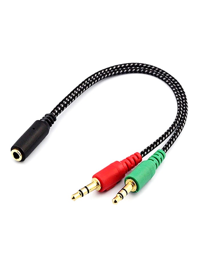 Headphone Mic Audio Y Cable Splitter 3.5mm Female To Male Adapter Black